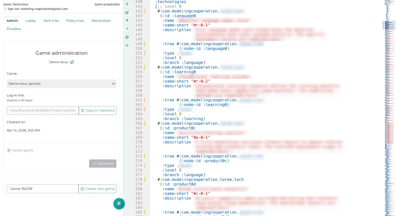 Screenshot of the Intelligence Rising game configuration