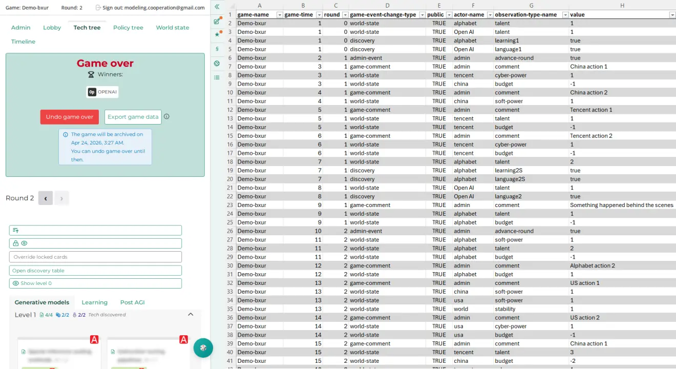 Screenshot of the Intelligence Rising data export interface