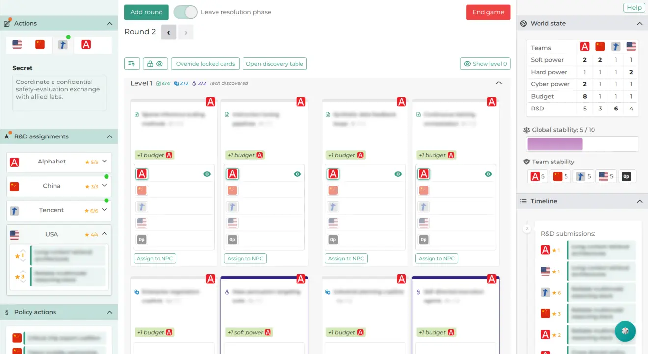 Screenshot of Modeling Cooperation's workshop software for Intelligence Rising